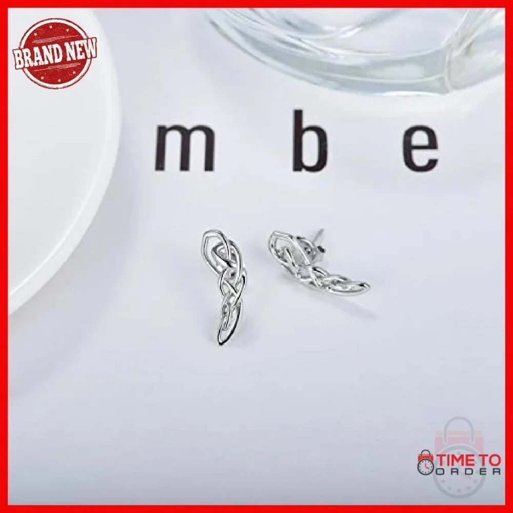 Sterling Silver Celtic Knot Ear Climbers for Women, 0.78 Inch